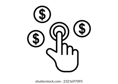Pay per click icon. hand touch with dollar, click money seo. Line icon style design. Simple vector design editable