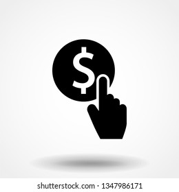 Pay per click icon, click on money. Vector. Isolate on white background.