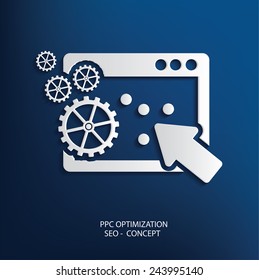 Pay per click icon on blue background, clean vector