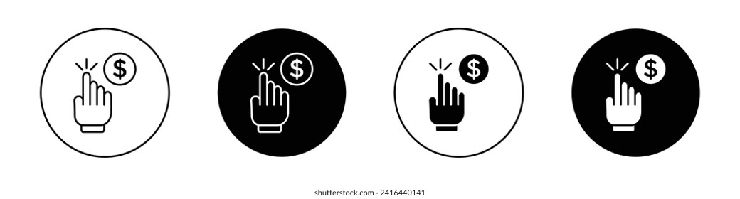 Pay per click icon set. ppc dollar payment vector symbol in black filled and outlined style. Subscribe business cost sign.