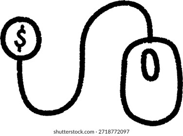 Pay per click icon, simple illustration of a computer mouse with a dollar sign symbolizing online earnings and digital transactions in a modern context