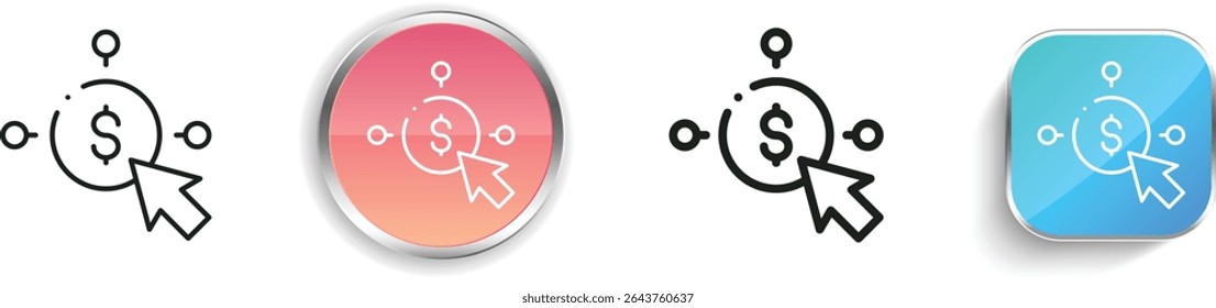 icono de pago por Hacer clic. Diseño de estilo lineal delgado, regular y de Botón aislado sobre fondo blanco