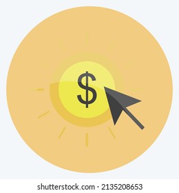 Icono de pago por clic en estilo de glifo de moda aislado en fondo azul suave