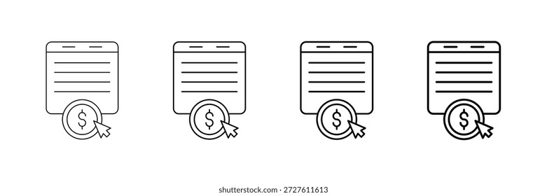 Vector de los iconos del pago por Hacer clic fijado en diverso estilo de la línea del movimiento
