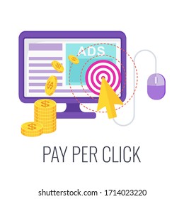 Pay per click infographics pictogram. Digital Marketing Strategy. Internet ads. Traffic to websites. Successful business. Flat vector illustration.