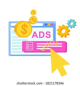 Pay per click infographics pictogram. Strategy, management and marketing. Internet advertising model used to drive traffic to websites. Successful business. Flat vector illustration.