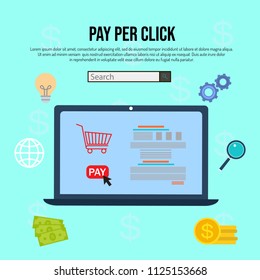 Pay Per Click Internet advertising concept, flat style vector illustration