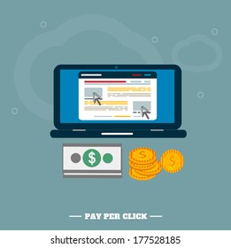 Pay per click internet advertising model when the ad is clicked. Modern flat design