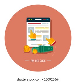 Pay per click internet advertising model when the ad is clicked. Modern flat design