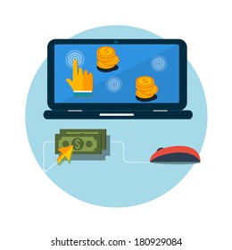 Pay per click internet advertising model when the ad is clicked. Modern flat design