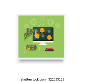 Pay per click internet advertising model when the ad is clicked poster banner on white. Modern flat design. Ppc, search engine marketing, online advertising, social media, click, sem