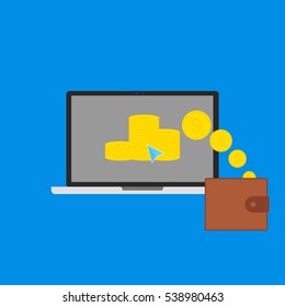 Pay per click Internet, earnings on the Internet, laptop vector, illustration laptop, business, finance, money. Flat design, vector.