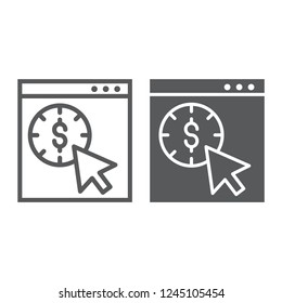 Pay per click line and glyph icon, seo and money, pointer sign, vector graphics, a linear pattern on a white background, eps 10.