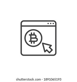 Pay per click line icon. lineares Stilzeichen für mobiles Konzept und Webdesign. Webseite mit bitcoin-Umriss-Vektorsymbol. Symbol, Logo-Abbildung. Vektorgrafik
