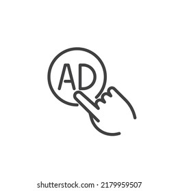 Icono de línea de pago por clic. signo de estilo lineal para concepto móvil y diseño web. Haga clic con la mano en el icono del vector de contorno de publicidad. Símbolo, ilustración del logotipo. Gráficos vectoriales