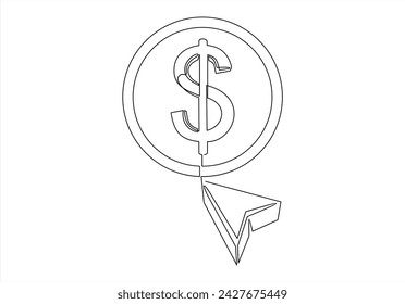 Pay per click line icon. linear style sign for mobile concept and web design. Dollar money and cursor arrow outline vector icon. Symbol, logo illustration.