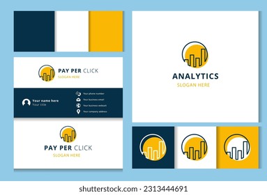 Pay per click logo design with editable slogan. Branding book and business card template.