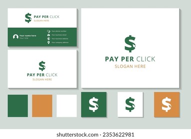 Pay per click logo design with editable slogan. Branding book and business card template.