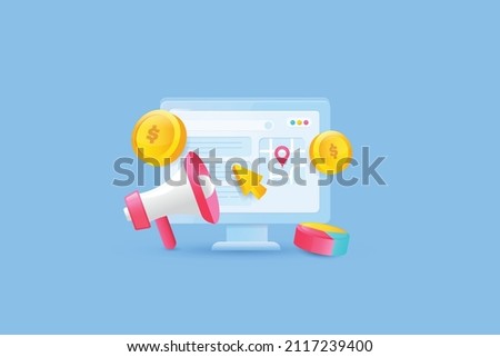 Pay per click management, PPC campaign, Paid marketing 3D concept - vector illustration background