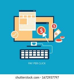 Pay per click management vector concept with marketing icons