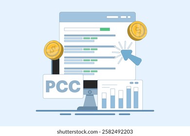 Pay Per Click Marketing Concept or PPC, Digital Advertising Line Campaign. Digital Marketing Who Wants to Explain or Promote the Ins and Outs of PPC Advertising. Successful PPC Strategy.