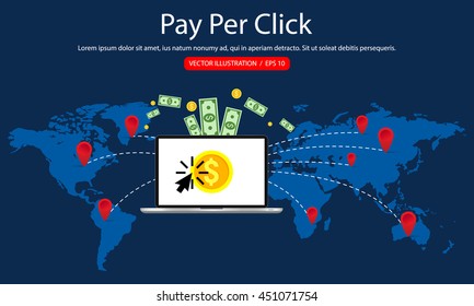 Pay Per Click, Mobile Payments, Online Banking, Money Transfer. Vector Illustration.