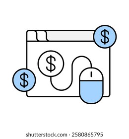 Pay Per Click – Money, Mouse, and Computer Icon Representing Paid Advertising Strategy for Driving Traffic and Conversions