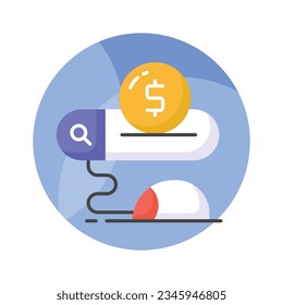 Pay per click, mouse with search oar and dollar, Ppc or cost per click vector