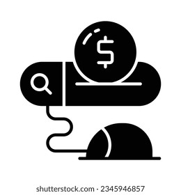 Pay per click, mouse with search oar and dollar, Ppc or cost per click vector