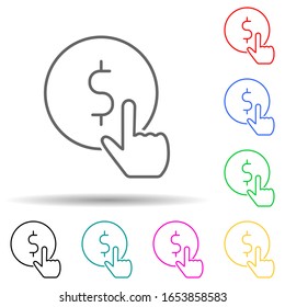 pagar por clic en un icono de estilo multicolor. Línea delgada simple, contorno vector de nuevas tecnologías iconos para ui y ux, sitio web o aplicación móvil