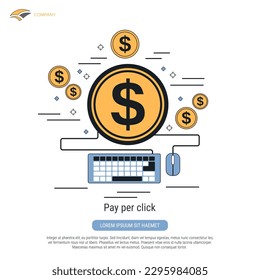 Pay per click, online banking, money transfer, online payment, web commerce flat contour style vector concept illustration