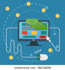 Pay per click, online banking, money transfer vector concept