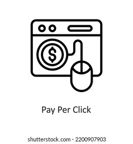 Dibujo de diseño de icono del vector de contorno de pago por clic en fondo blanco. Archivo EPS 10