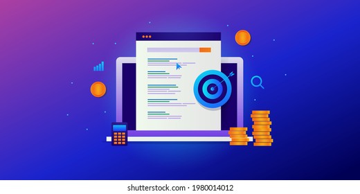 Pay per click, PPC ads, PPC marketing, Search engine advertising, search marketing - conceptual vector illustration with icons