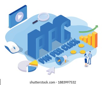 Pay Per Click (PPC) isometric 3d vector concept for banner, website, illustration, landing page, flyer, etc.