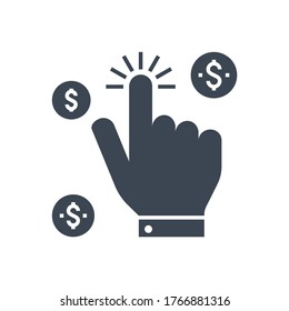 Icono de glifo de vector relacionado de pago por clic. Aislado en fondo blanco. Ilustración vectorial.