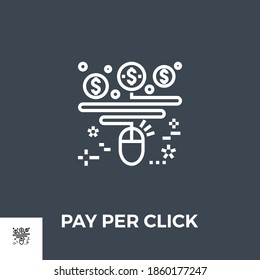 Icono de línea delgada del vector de pago por clic. Aislado en fondo negro. Stroke editable. Ilustración vectorial.