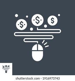 Pay Per Click Related Vector Glyph Icon. Isolated on Black Background. Vector Illustration.