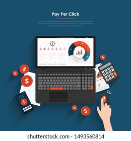 Pay Per Click, Search Marketing, Paid Advertising, On-line Ads Flat Vector Banner 