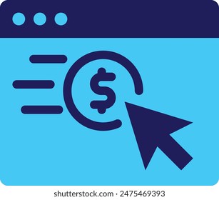 Pay per Klicken in SEO-Icon flacher Stil mit blauer Farbe