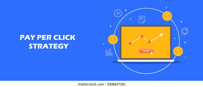 Pay per click strategy, PPC campaign, Paid marketing flat vector illustration