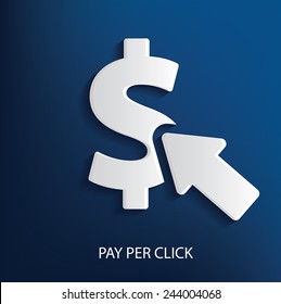 Pay per click symbol on blue background, clean vector