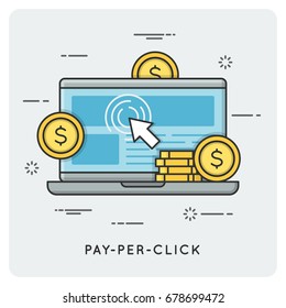 Pay per click. Thin line concept. Vector illustration.