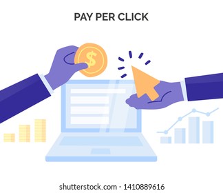 Pay Per Click vector concept. Advertiser pays a publisher - PPC. Creative business illustration in flat style for your design.