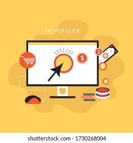 Pay Per Click vector flat illustration. Concept for mobile bank and internet payment, tax process