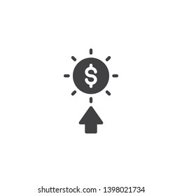 Pay per click vector icon. filled flat sign for mobile concept and web design. Dollar money and cursor arrow glyph icon. Symbol, logo illustration. Pixel perfect vector graphics