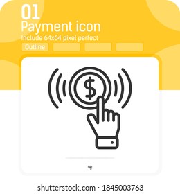 Pay per click vector icon with outline style isolated on white background. Vector illustration line pay button sign symbol icon for web design, ui, ux, business, payment, buy, mobile apps and finance