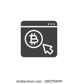 Pay per click vector icon. filled flat sign for mobile concept and web design. Webpage with bitcoin glyph icon. Symbol, logo illustration. Vector graphics