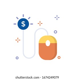 Ilustración Vector de pago por clic. Icono de Compras y comercio electrónico Flat. 