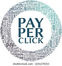Pay Per Click word cloud conceptual design isolated on white background.